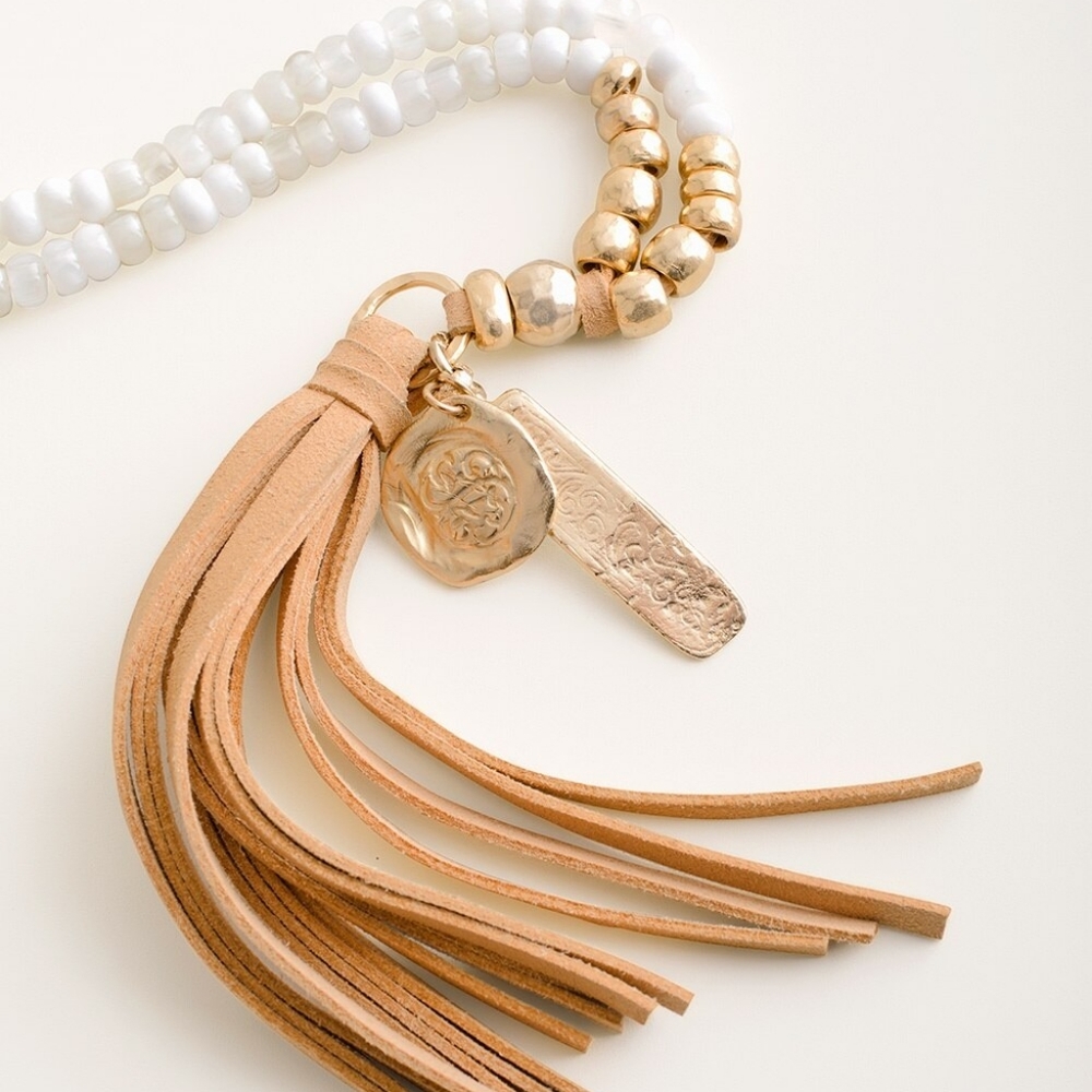 Chico's Beaded White Tassel Necklace - Picture 4 of 4